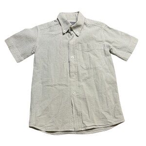 🌿🧒 Kids Seersucker Gingham Short Sleeve Button Down Shirt Size 5 🧒🌿